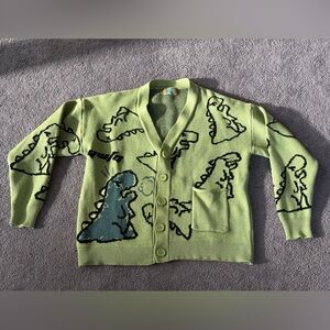YWFG Dinosaur Sweater Chunky Thick Knit Size Large Cardigan Scene Kid Kidcore